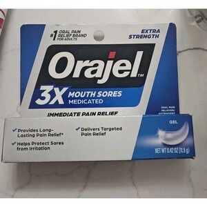 Orajel 3X Mouth Sores - Medicated, Immediate Relief, Extra Strength Gel - 0.42oz